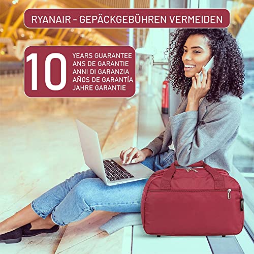 Aerolite Ryanair Handgepäck 40x20x25 Maximale Größe der Kabinenreisetasche Flugtasche Reisetasche Flugzeug unter dem Sitz Faltbare Kleine Reisegepäck 5 Jahre GARANTIE (Wein)
