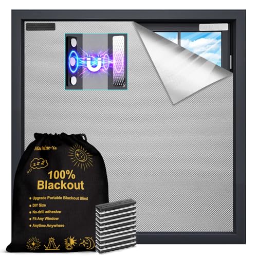 Blackout Blind No Drill Installation with 12-Pair Strong Magnets Temporary Light Blocking Shade for Bedroom/Nursery/Skylight/Travel Portable Window Film-Gray