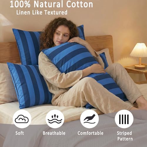 Merryword Body Pillow Cover 20x54inches, 100% Cotton Pillow Case, Blue and Navy Striped Pillowcase, Soft Breathable Wide Stripes Long Pillowcase, 1-Piece by Merryword - Used condition - Image 4
