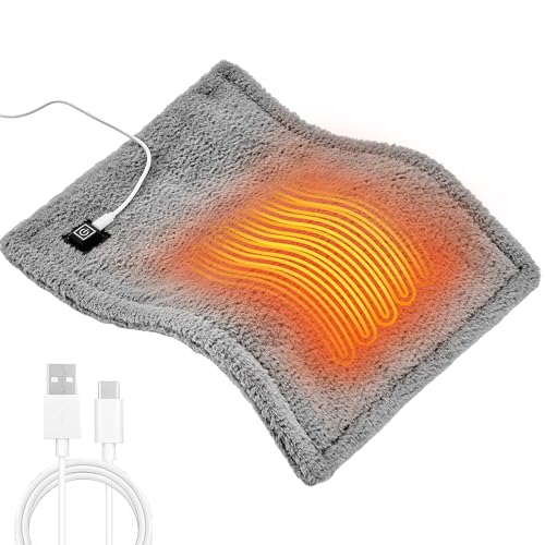 USB Heating Pad, 5V 3A Fast Heating with 3 Heat Settings & Auto Off, Travel Heating Pad for Neck, Shoulder, Back,Knee & Period Cramps. 12'x16' Fleece Heated Pad with USB-A to USB-C Cable, Grey