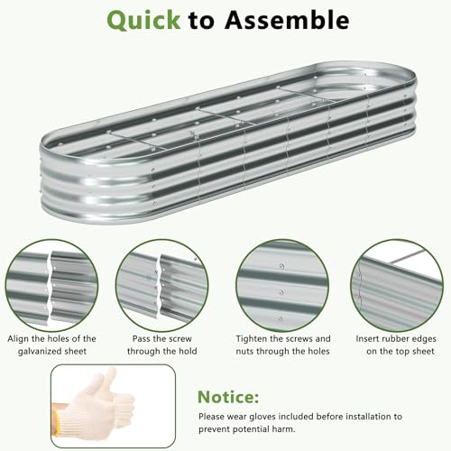 zizin 2 Pack Galvanized Raised Garden Bed Metal Oval Raised Garden Beds Outdoor Planter Box for Vegetables (6x3x1FT, Silver) - Image 6