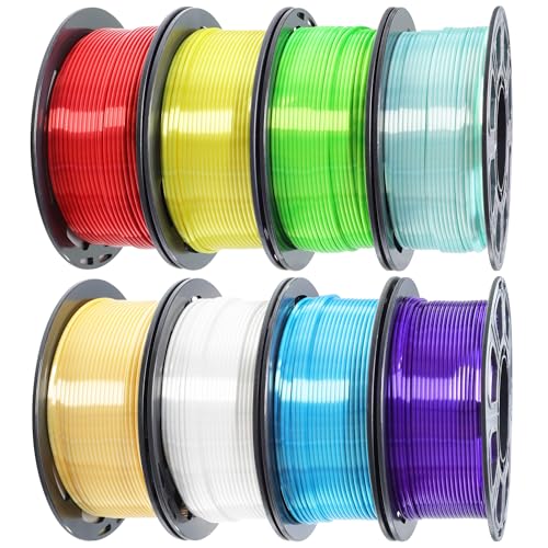 Image of MIKA3D 1.75mm 3D Printer Silk Shiny PLA Filament 8 Spools Bundle, Silk Luster Red Orange Yellow Green Cyan Blue Purple White 8 Most Popular Shining Colors, 0.25kg /Spool, Total 2kg