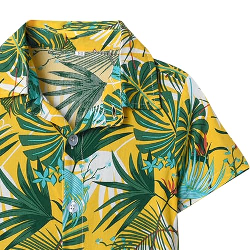 Boys Lapel Tropical Botanical Print Single Breasted Cardigan Beach Shirt Thermal Long Sleeve Boys (I, 9-12 Months)3