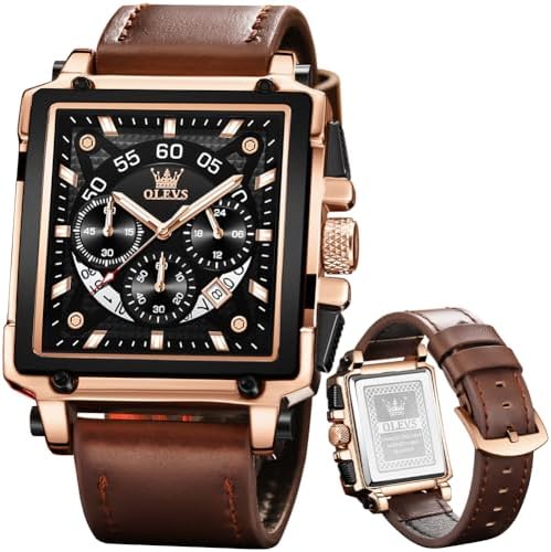 OLEVS Herren Armbanduhr,Chronograph,Quarz,Lederarmband,wasserdicht Datum | Klassisch elegantes Design,komfortables Lederarmband für Männer