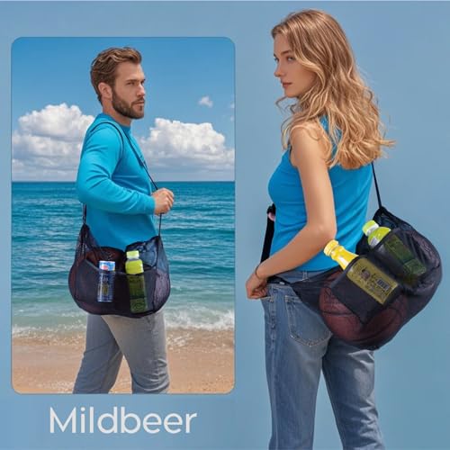 Image of Mildbeer 12x6x12 Mesh Crossbody Bag for Gym & Beach | Gym tote bag with adjustable 30-57 inch crossbody strap. Breathable quick-dry, sandproof. Lightweight foldable for travel