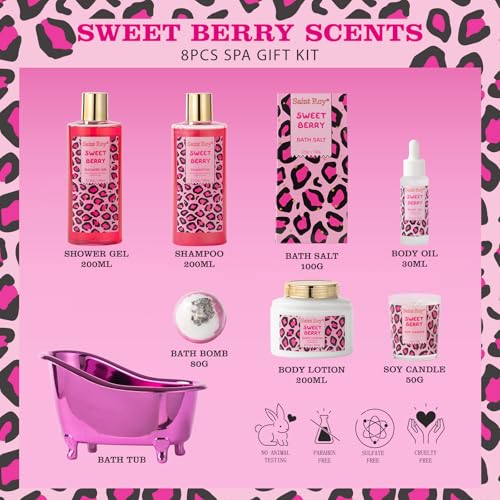 Image of Mothers Day Gifts for Women, Bath and Body Gift Basket Set Home Bath Spa Gift Basket for Women Sweet Berry Bath Sets for Teens Gift Aromatherapy Home Spa Kit with Body Oil, Women's spa Kit Best Gifts