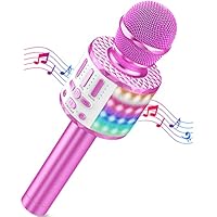 Wireless Microphone with Lights, Karaoke Bluetooth Microphone for Kids Adults, Portable Toy Karaoke Mic Speaker Machine, Home KTV Player Support Phone/Pad/TV for Party Singing, Boys Girls Best Gifts