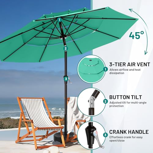 Image of AreShark 9ft 3-Tier Patio Umbrellas, Outdoor Umbrella with 8 Sturdy Ribs UV Protection Windproof, Market Table Umbrella w /Push Button Tilt & Crank for Pool, Porch, Deck, Garden(Aruba Blue)