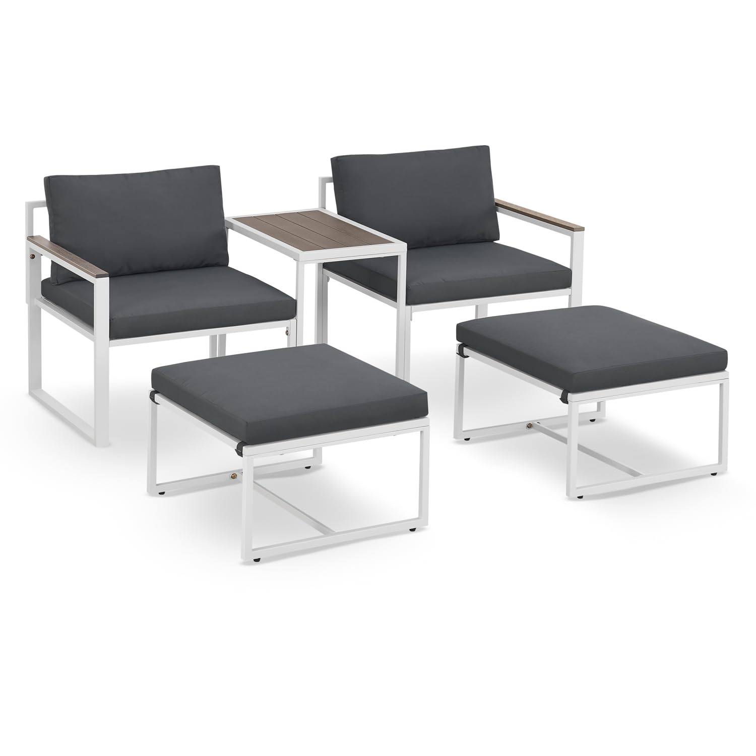 Juskys set di mobili da giardino Bari da 5 pezzi - Set lounge con tavolino e cuscini - Salottino da giardino, terrazzo, aree esterne - Grigio