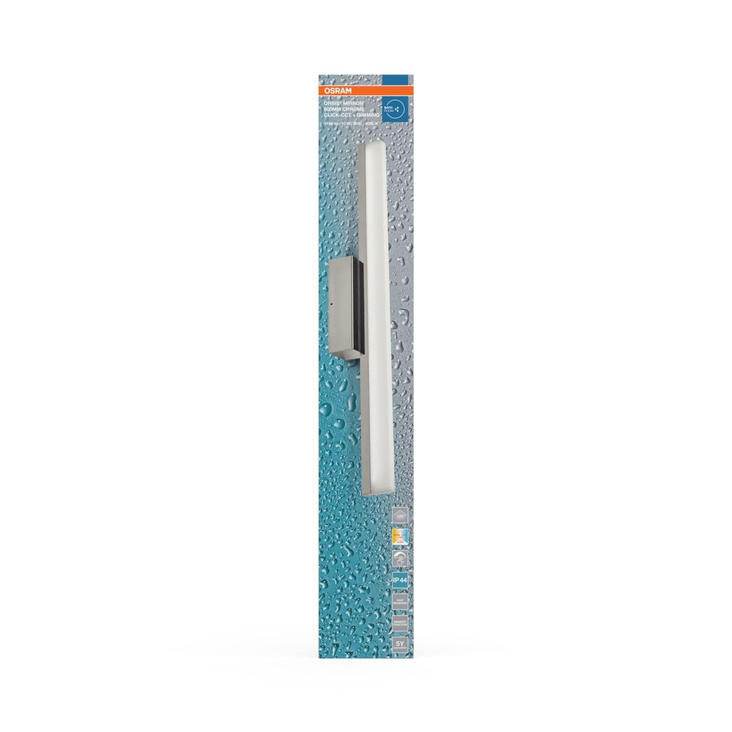 Osram Orbis - Lampada a specchio cromata, 60 cm, alloggiamento in alluminio, 10 W, 950 lm, protezione IP44, temperatura colore regolabile tramite Click CCT (4000 K e 3000 K), dimmerabile, con