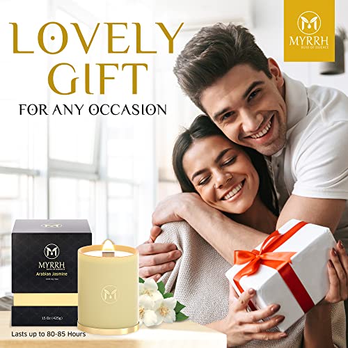 Arabian Jasmine Scented Candle, All Natural Pure Soy Candle, Elegant And Relaxing Aromatherapy Candle, Candle Gift For Home Decor, Lasts Up To 80-85 Hours, 15 Oz - Myrrhusa #TOP7
