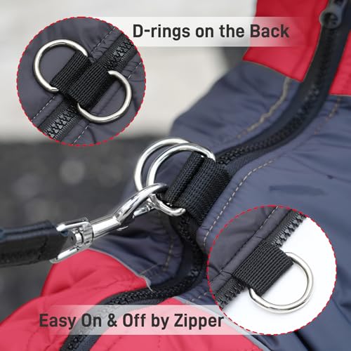 JoyDaog Warmer Fleece-Hundemantel für kleine Hunde, D-Ringe, wasserdichte Welpenjacke für den kalten Winter, Rot, Größe XS