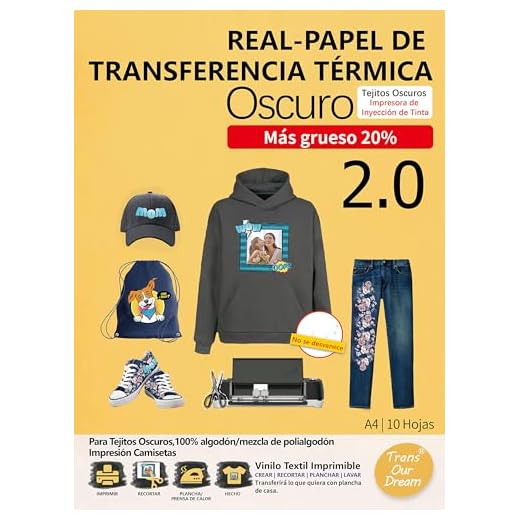 TransOurDream Real-Papel de Transferencia Térmica Para Camisetas, Sudaderas o Tejidos Oscuros 2.0 A4 10 Hojas Fácil de Usar, Papel Transfer Compatible con Impresoras de Inyección de Tinta, ES-02-10