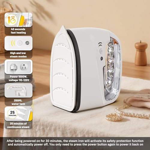 2-in-1 Steam Iron & Garment Steamer for Clothes, 0.78oz/min Powerful Steam, 35dB Quiet, 30s Heat Up, Ceramic Plate (280°F), 360° Rotation, 250ml Tank, Portable for Home Travel (New Model) - Image 3