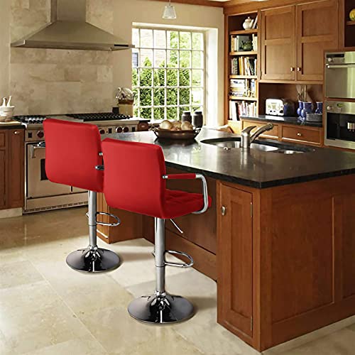Yaheetech Tall Bar Stools Set Of 2 Modern Square Pu Leather Adjustable Barstools Counter Height Stools With Arms And Back Bar Chairs 360 Swivel Stool, Red #TOP6