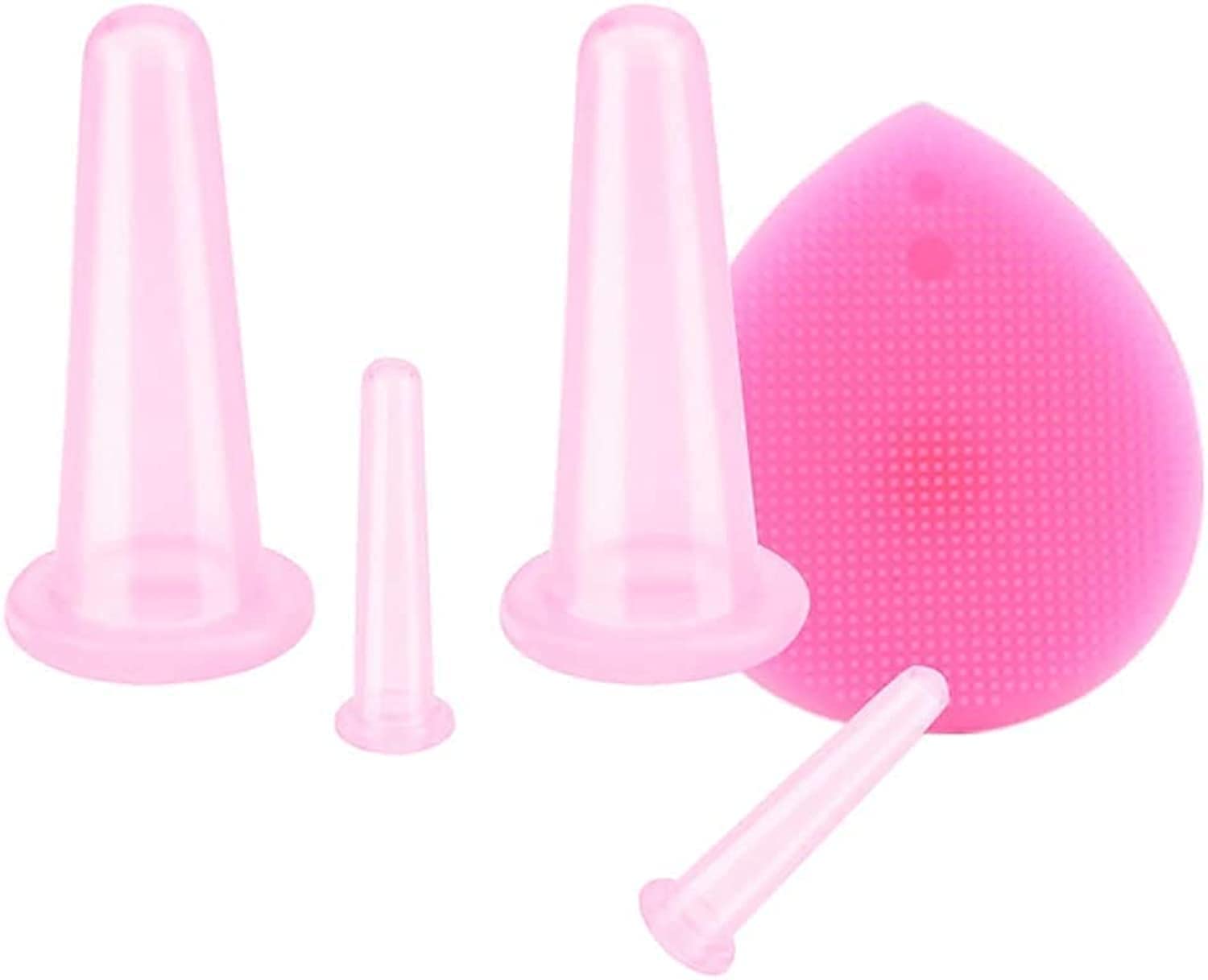 Silicone Facial Cupping Therapy Set - Eye and Face Vacuum Body Massage Cup Kit 4 Cups with Free Exfoliating Face Cleansing Massage Brush