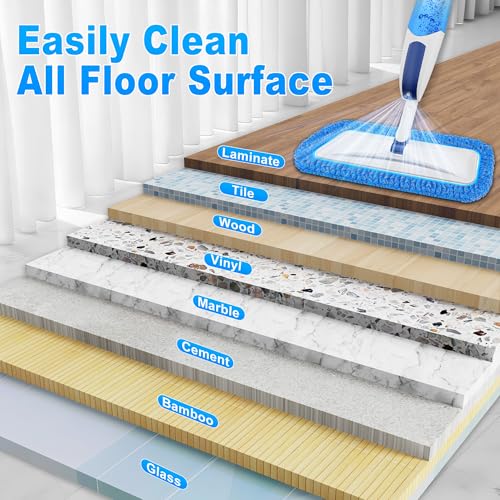 Image of Microfiber Mops for Cleaning Floors - Spray Floor Mop for Laminate Floors with 3 Washable Pads 1 Refillable Bottle - Wet Dry Dust Mop for Hardwood Tile Vinyl Wall Bathroom Kitchen