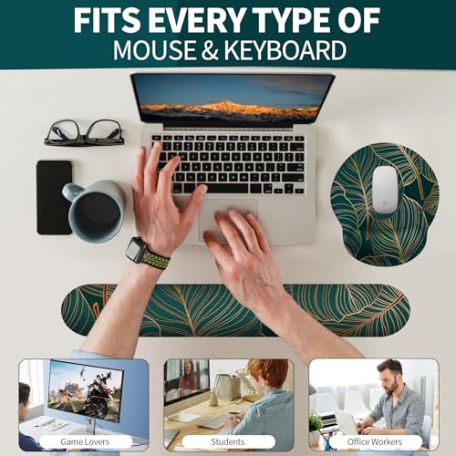 Image of eulps Mouse Pad Wrist Support, Ergonomic Memory Foam Keyboard Wrist Pad & Gel Wrist Rest Set for Computer Keyboard for Easy Typing & Pain Relief for Office & Home (Tropical Plants Set)