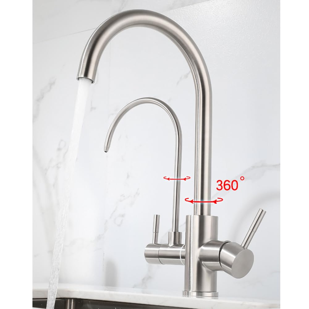 Grifo de Cocina Osmosis 3 Vias Giratorio Acero Inoxidable 3 en 1 Grifo para Fregadero de Cocina-Cepillado