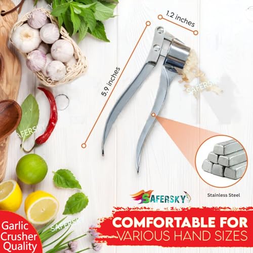 Image of Stainless Steel Garlic Crusher Presser Garlic Press Manual Portable Curved Garlic Ginger Press Crusher Steel Garlic Grinding Slicer Squeeze Mincer /Chopper for Kitchen (Only Garlic Use)