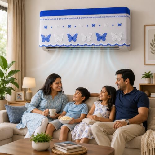 Image of Split AC Dust Cover Indoor Unit | Machine Washable Breathable Net Mesh AC Cover | Anti Dust Protection for 1 Ton & 1.5 Ton Air Conditioner | Easy Install, Reusable (Blue Color)