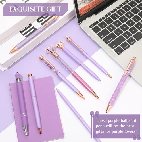 Image of Janmini Metal Crystal Glitter Ballpoint Pen Set 9 Pcs Crystal Glitter Ballpoint Pen for Diary Black Ink Cute Cute Things Novelty Gifts for Women Girls Birthday Home Office (Purple)