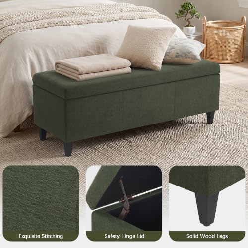 Image of Storage Ottoman Bench, 50.3 inch Fabric Upholstered End of Bed Bench (Green)