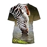 JIFENLI Herren 3D Druck T-Shirt Sommer Zebra Tiermuster 3D-Druck T-Shirts Männer Frauen Pferd Hip-Hop Stil T-Shirt Kurzarm Oversized T-Shirt Top