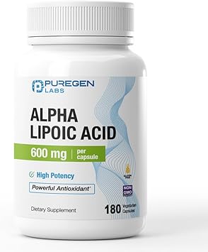 Puregen Labs Alpha Lipoic Acid 600mg [High Potency] 180 Servings - Antioxidant Support | No Harmful Additives | Non-GMO, NO Gluten and Dairy, 600 mg per Veggie Capsule