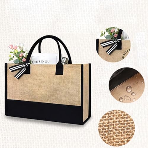 soulnioi Cotton Jute Tote Bag Reusable Shopping Bag, Personalized Flowers Letters Printed Bag for Women/Men - Image 3