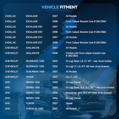 Image of Detroit Axle - Front Brake Pads for 2005-2006 Chevy Sierra Silverado 1500 | GMC Sierra 1500, 2007 Tahoe Yukon Suburban 1500, 2007-2008 Avalanche 1500 Cadillac Escalade ESV EXT, Ceramic Brake Pads