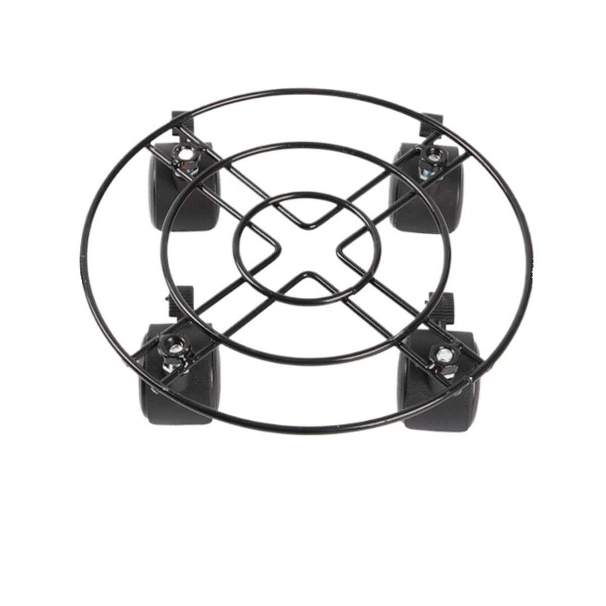 Portavaso rotondo mobile in ferro resistente, con ruote freno universali, per interni ed esterni, nero, 30 cm