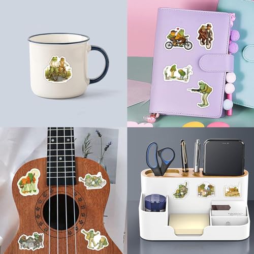 50 pegatinas de ranas de vinilo impermeables para decorar diarios infantiles y termos 6