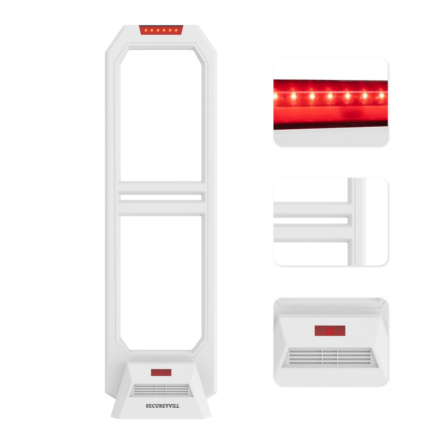 Portique Antivol AM 58kHz, Antenne de Sécurité Magasin avec Détection Fiable et Alarme Sonore et Lumineuse, Blanc, Kit avec 100 Étiquettes Antivol pour Petits Commerces