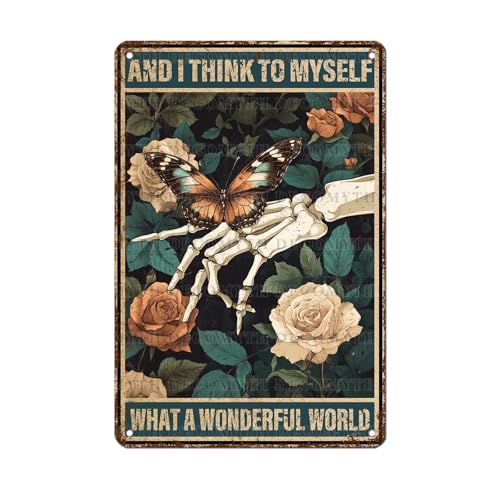 Vintage Tin Sign What a Wonderful World Butterfly Vintage Sign for Cafes Bars Pubs Shop Wall Decorative 12 * 8inch