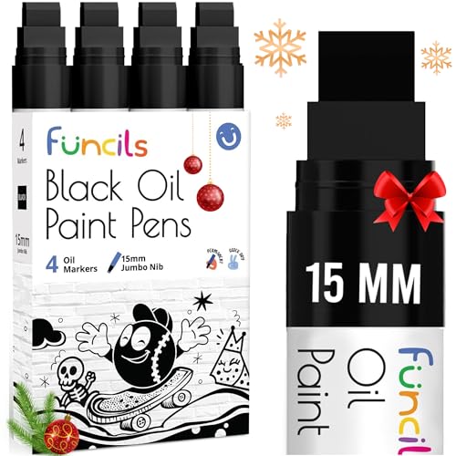 Funcils Rotuladores para pintura al óleo, 15 mm, 4 unidades, color negro