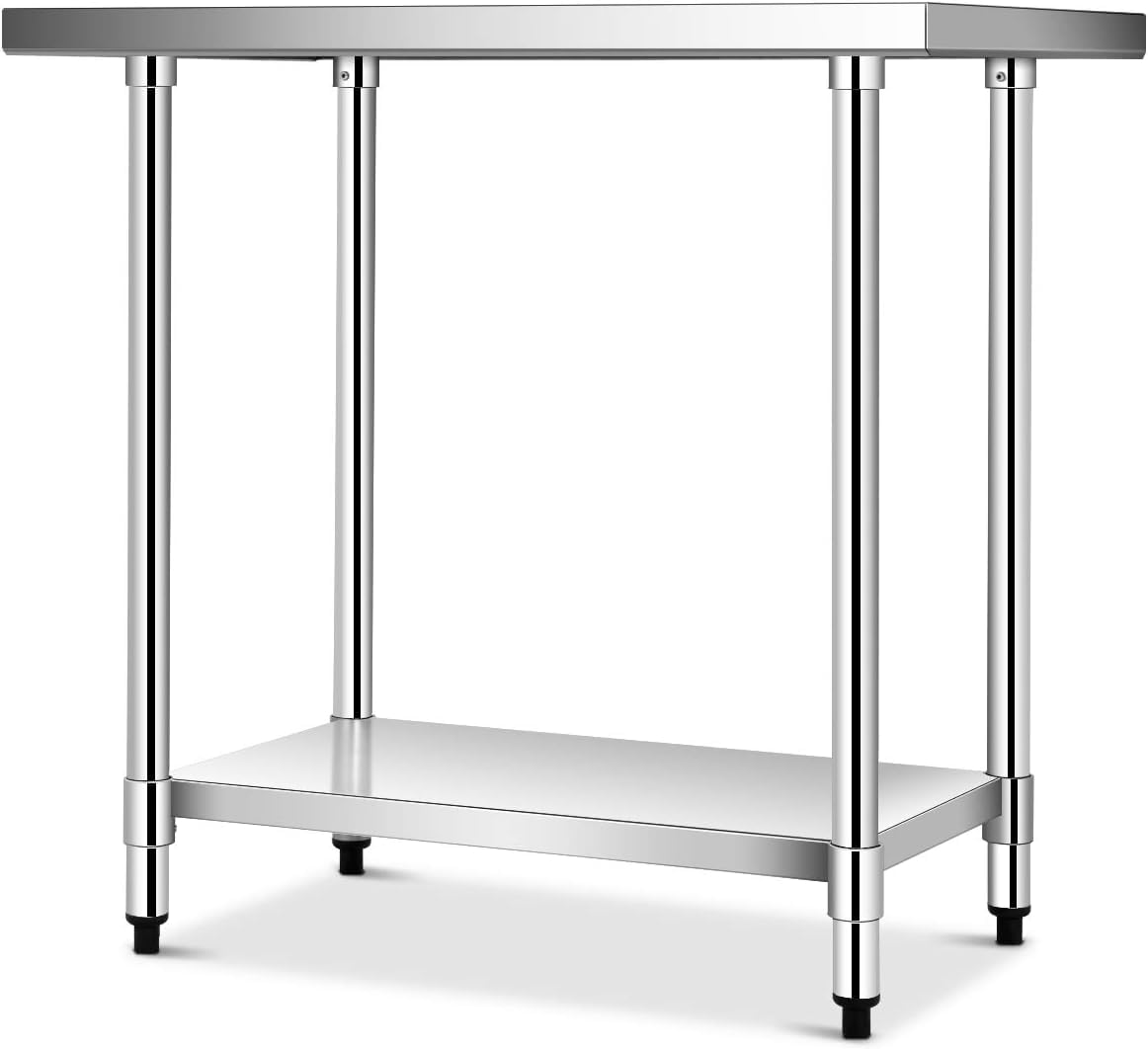 GOPLUS Mesa de Trabajo de Cocina de Acero Inoxidable con 2 Estantes, Mesa de Trabajo Profesional para Cocina y Operaciones Industriales (91.5 x 61 x 90 CM)