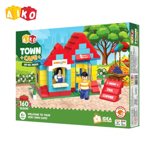 Image of AIKO Town Cafe | 160 Premium ABS Plastic Building Blocks | Multi-Colour Construction Toy for Kids | STEM Educational Blocks with Idea Book | Best Gift for Boys & Girls | Screen-Free Toy