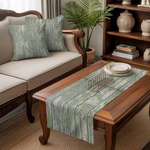 Vintage Wood Grain Beds Runner and 2 Matching Pillow Covers Green and Gray Distressed Board Texture Bed Runner Set, Throw Cushion Cover Bedding Scarves for Guesthouse, Hotel, Home Decor 102 x 20 inch - Image 7