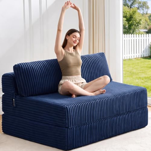 Image of Folding Sofa Bed Convertible 4 in 1 Sleeper Chair Blue Full XL