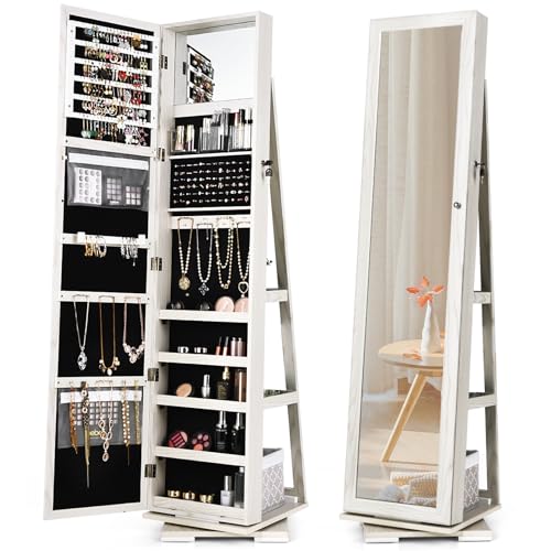 HAPPYGRILL Jewelry Cabinet with Full Length Mirror, 43.5