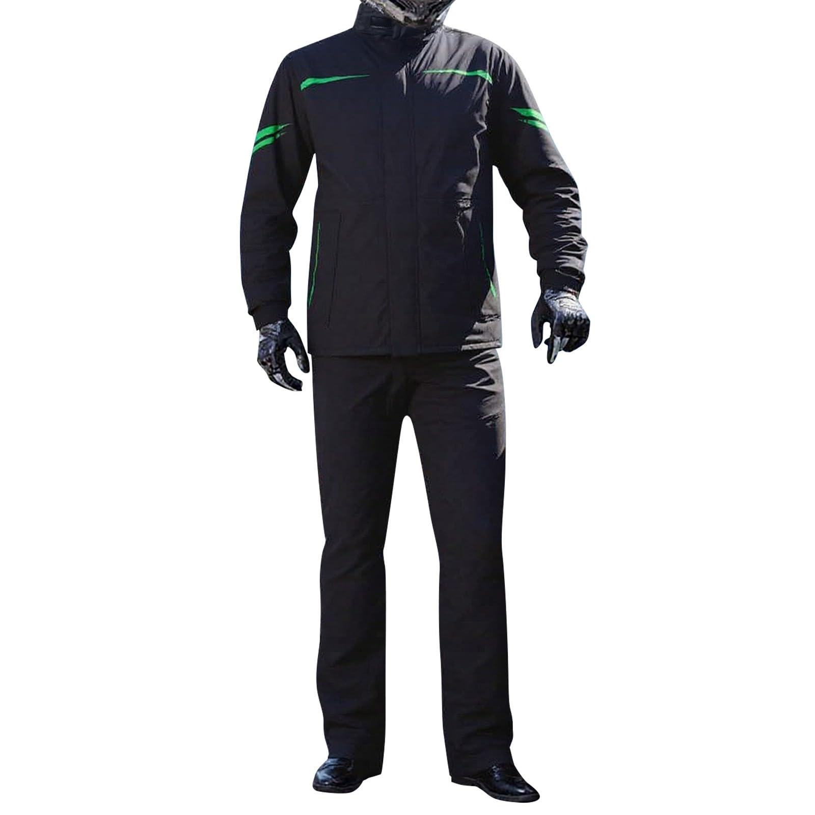 Generisch Poncho antipioggia unisex, impermeabile, riflettente, set di pantaloni da pioggia per attività all'aperto | Impermeabile, unisex, strisce riflettenti, cuciture nastrate, cappuccio regolabile, maniche elastiche, per pesca, moto
