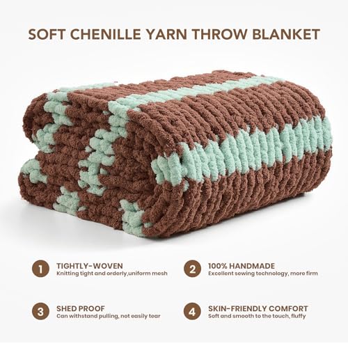 L'AGRATY Chunky Knit Blanket Throw: 60''x80'' Chenille Chunky Knitted Throw Blankets for Twin Bed Couch - Handmade Thick Cable Knit Blanket - Large Crochet Rope Blankets for Home Decor