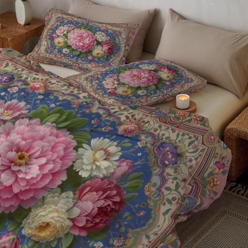 Housse de couette 220x240cm réversible avec imprimé fleurs vintage