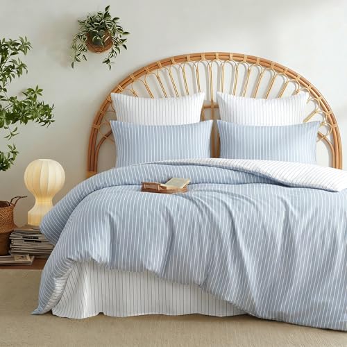 Image of Nayoroom Striped Duvet Cover Queen Reversible Blue White Stripe Bedding Set