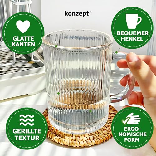 KONZEPT Teegläser mit Henkel Set 6er, 350 ml, geriffelte, ideal als Kaffeegläser – Bild 5