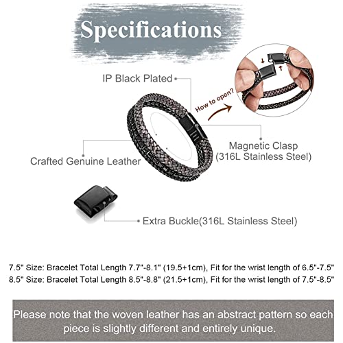 Image of Men's Leather and Steel Chain Bracelet with Clasp