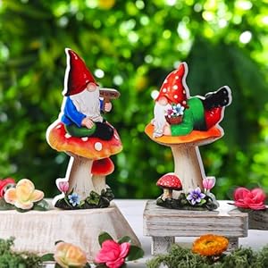 2 Pcs Spring Gnomes Decorations for Yard Wooden Garden Figurines 7 Inch Gnomes on Mushroom Statues for Spring Summer Holiday Outdoor Porch Lawn Patio Yard Garden Decor 2 Pcs Spring Gnomes Decorations for Yard Wooden Garden Figurines 7 Inch Gnomes on Mushroom Statues for Spring Summer Holiday Outdoor Porch Lawn Patio Yard Garden Decor