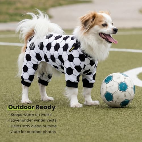 Image of Fitwarm Soccer Dog Fleece Pajamas, Cozy Winter Clothes for Small Dogs Boy Girl, Funny Pet Clothes, Black, White, XL