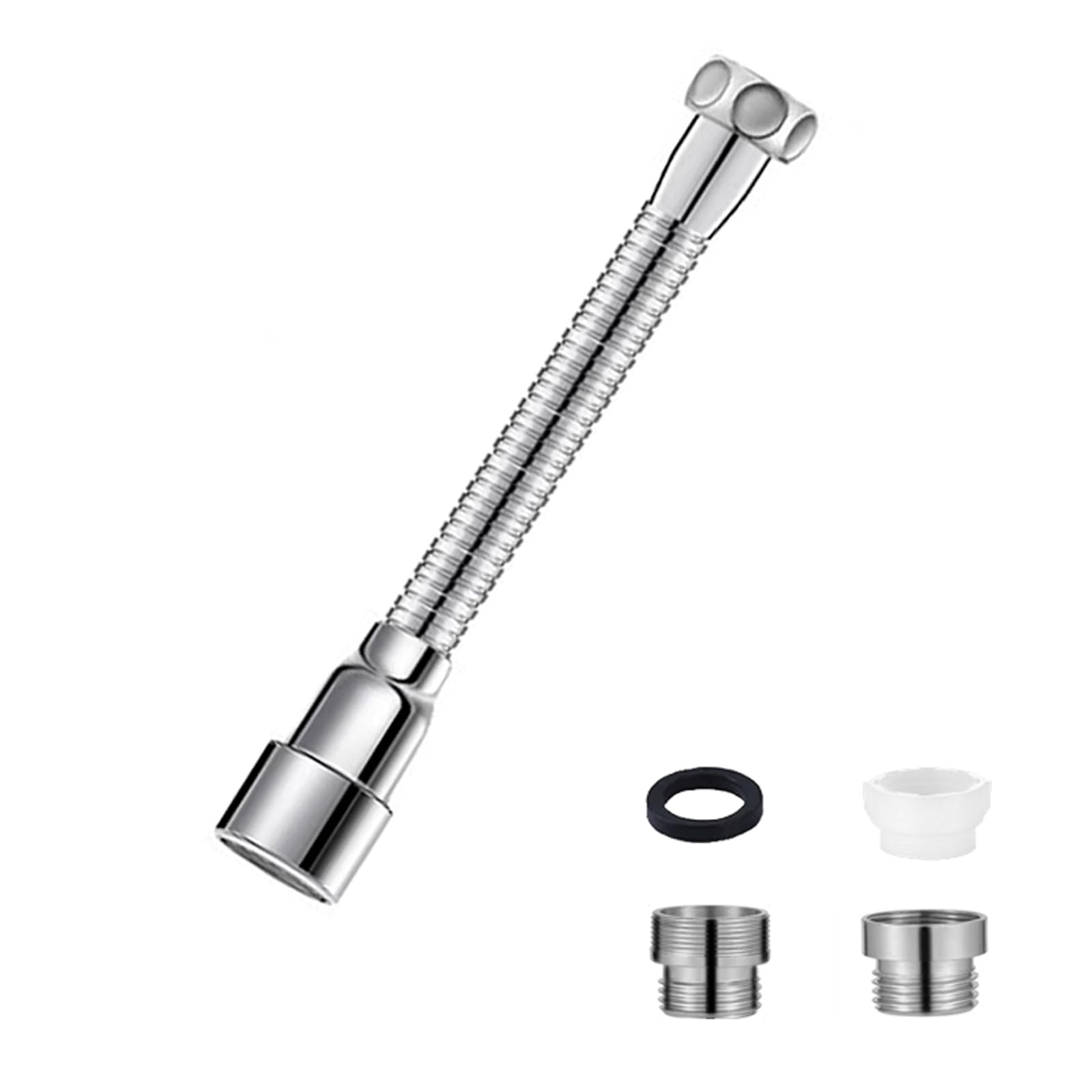 SHENRUZENG Prolunga Rubinetto Cucina 20cm, Acciaio Inox, Estensione Rubinetto 360° Girevole con 2 Adattatori, Per Cucine, Bagni, Servizi Igienici